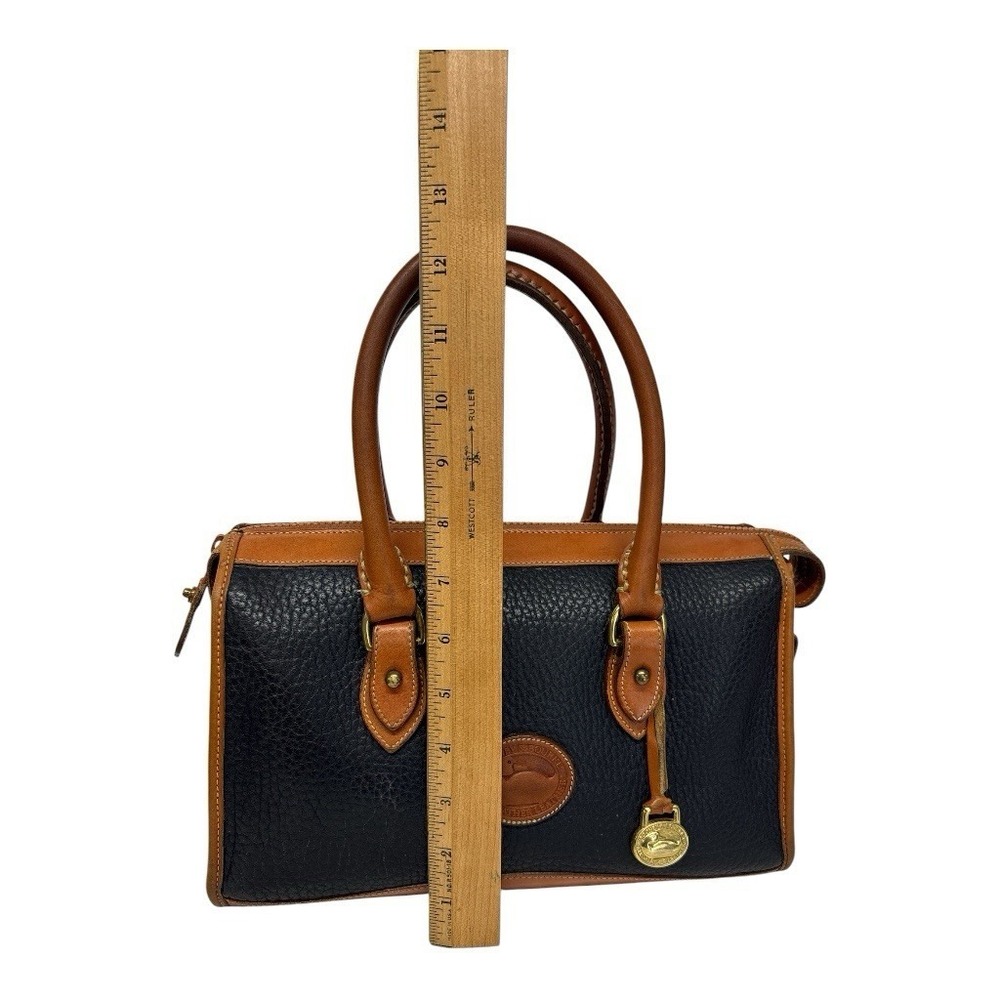 Vintage Dooney & Bourke Black & Tan Leather Satchel Bag + Strap Classic Preppy - Picture 8 of 16